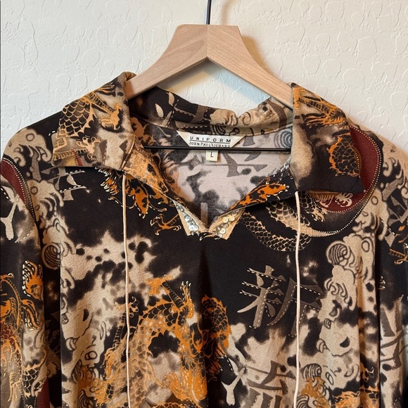Vintage Asian inspired long sleeve dragon blouse size large - Picture 3 of 7
